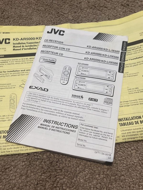 JVC KD-AR5000 CD Player In Dash Receiver Missing Remote, See Description