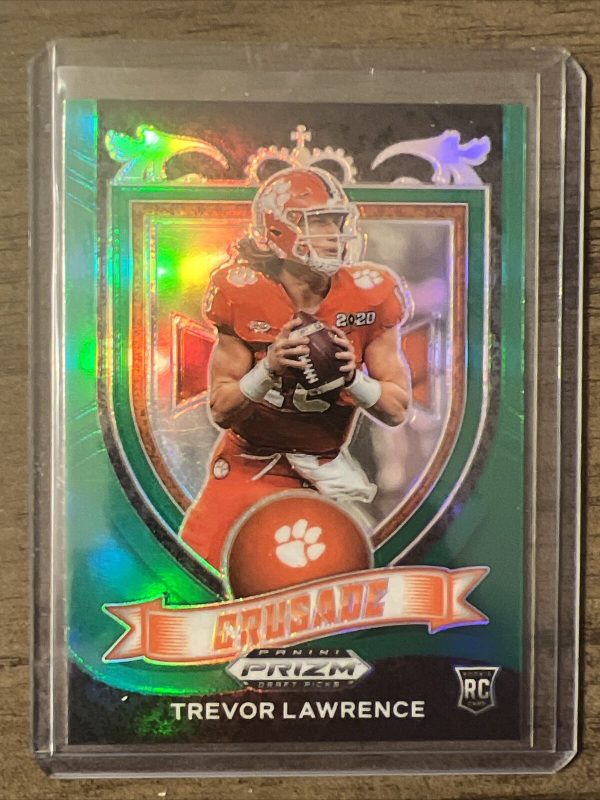 Trevor Lawrence 2021 Panini Prizm Draft Picks Green Crusade Rookie Card RC #161