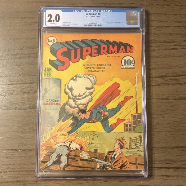 1941 D.C. Comics Superman 8 CGC 2.0. Classic Fred Ray Cover