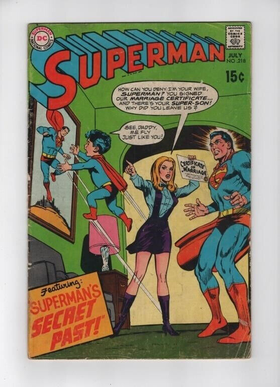 DC National Comics Superman July NO. 218 Featuring Superman’s Secret Past! 1969