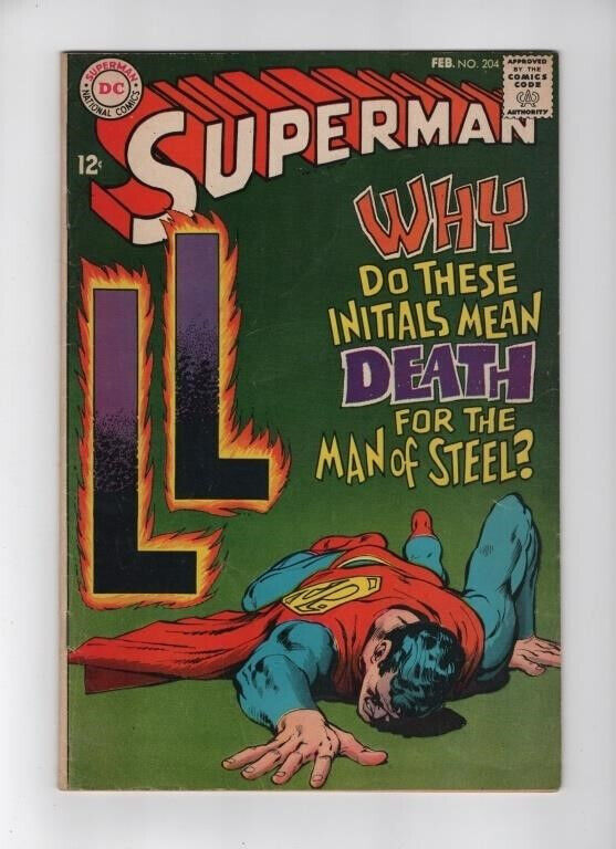 Superman #204 Nice Unrestored Silver Age Superhero Vintage DC Comic 1968 FN