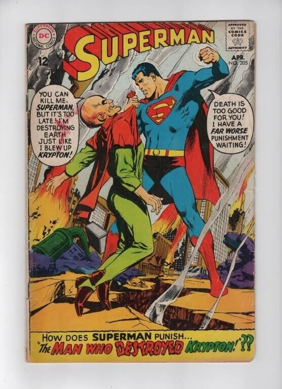 Superman 205 VF- Neal Adams cover! Plastino Silver Age 1968 DC Comics V070