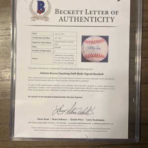 Bobby Cox & Atlanta Braves Coaching Staff Signed Baseball Beckett COA With LOA