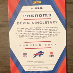 2019 Panini Donruss Rookie Phenoms Patch Devin Singletary Buffalo Bills #RPJ-28