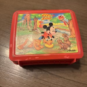 Vtg Mickey Mouse Aladdin City Zoo Disney Red Plastic Lunch Box W/ Thermos