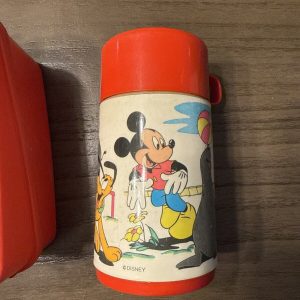 Vtg Mickey Mouse Aladdin City Zoo Disney Red Plastic Lunch Box W/ Thermos