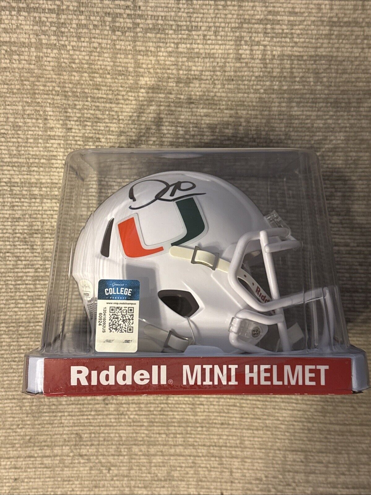 David Njoku Signed Auto University Of Miami Riddell Mini Speed Helmet JSA COA
