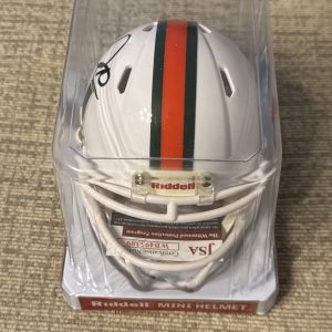 David Njoku Signed Auto University Of Miami Riddell Mini Speed Helmet JSA COA