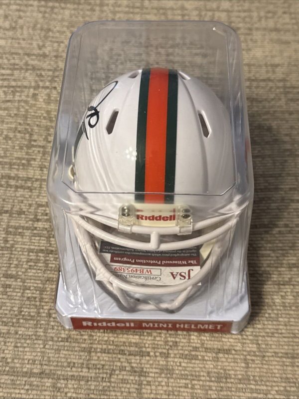 David Njoku Signed Auto University Of Miami Riddell Mini Speed Helmet JSA COA