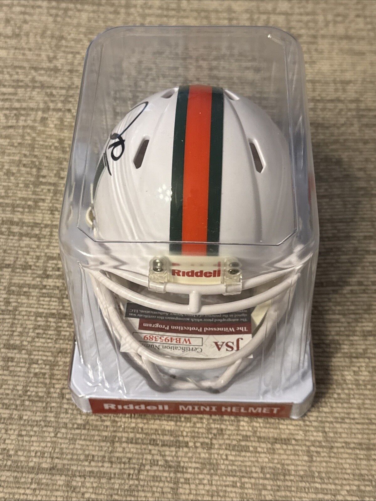 David Njoku Signed Auto University Of Miami Riddell Mini Speed Helmet JSA COA
