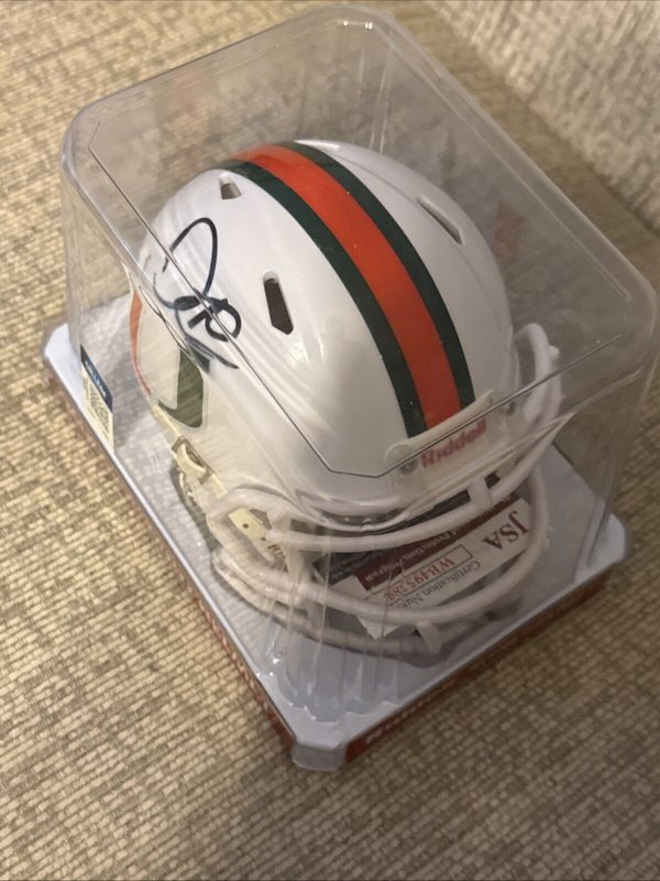 David Njoku Signed Auto University Of Miami Riddell Mini Speed Helmet JSA COA