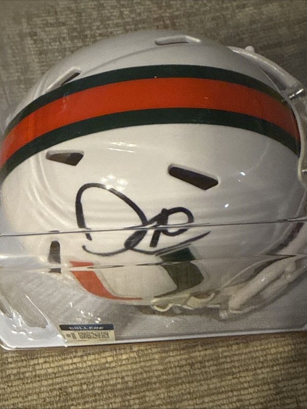 David Njoku Signed Auto University Of Miami Riddell Mini Speed Helmet JSA COA