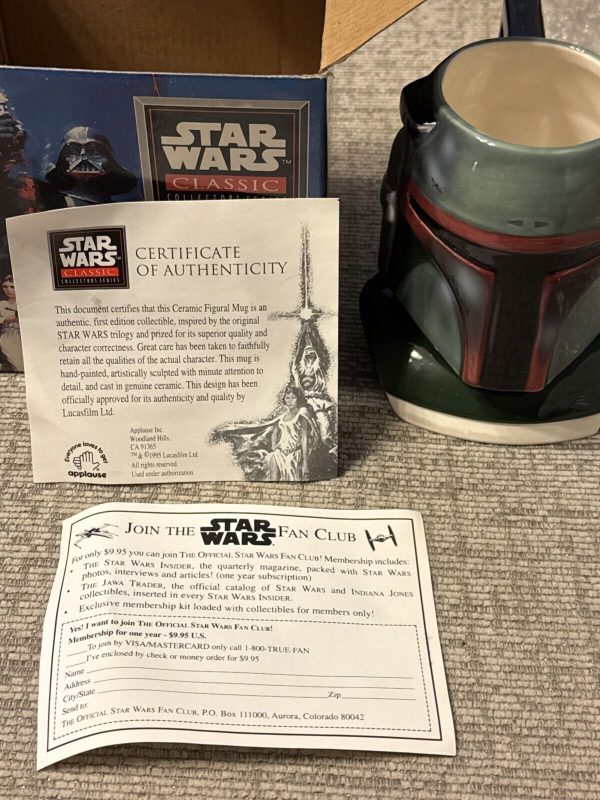 Star Wars Vintage 1995 Applause Boba Fett Classic Figural Ceramic Mug Boxed