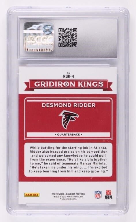 2022 Panini Donruss Rookie Gridiron Kings Desmond Ridder #RGK-4 Rookie RC CGC 9