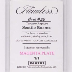 2023 Panini 2021-22 Flawless Scottie Barnes Logoman Autographs Magenta Plate 1/1