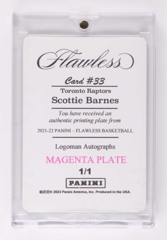 2023 Panini 2021-22 Flawless Scottie Barnes Logoman Autographs Magenta Plate 1/1