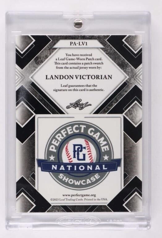 2023 Leaf Perfect Game Landon Victorian Blue Jumbo Patch Auto RC 1/1