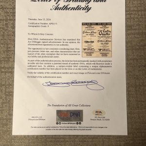 Joe DiMaggio Autographed Miami Club Advertisement PSA DNA Letter Of Authenticity