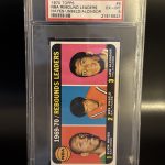 1970 71 TOPPS #1 NBA SCORING LEADERS ALCINDOR/WEST/HAYNES PSA 6 EX-MINT