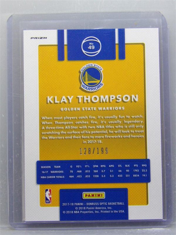 2017-18 Panini Donruss Optic Orange Prizm /199 Klay Thompson #49 NM-MT