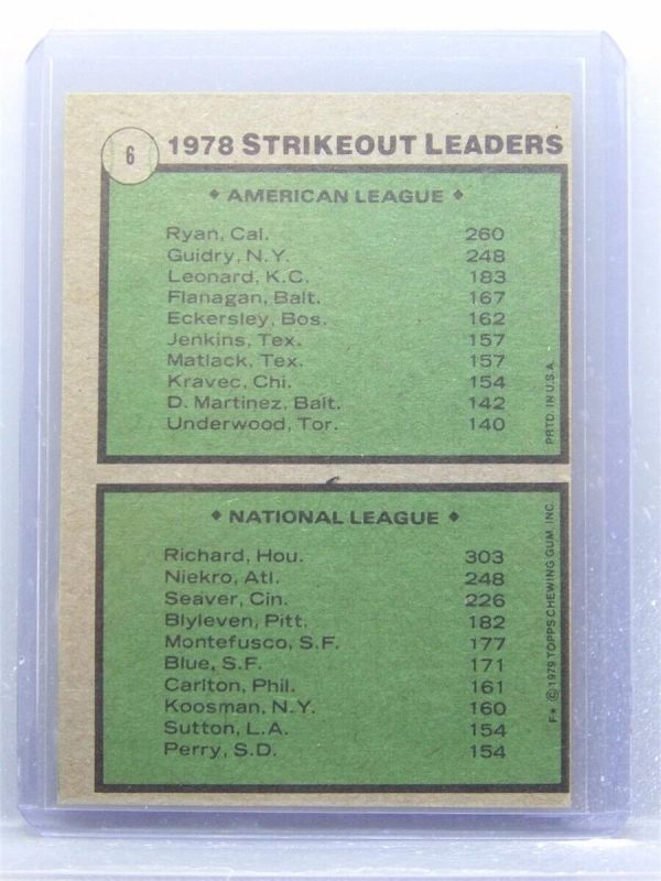 1979 Topps 1978 Strikeout Leaders Nolan Ryan and JR Richard #6