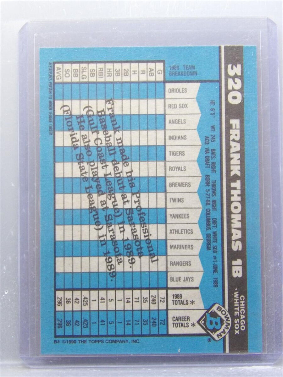 Frank Thomas 1990 Bowman Rookie #320 White Sox HOF RC NMT