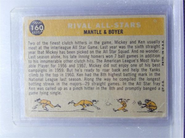 Vintage 1960 Topps Baseball #160 Mickey Mantle / Ken Boyer Rival All Stars