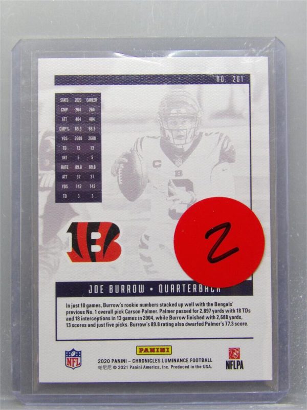 2020 20 Panini Chronicles Luminance Joe Burrow Rookie RC #201, Bengals