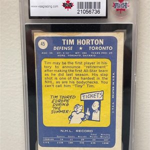 1969-70 TOPPS NHL Hockey #45 Tim Horton HOF KSA 2 Good Toronto Maple Leafs