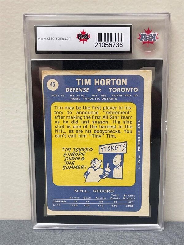 1969-70 TOPPS NHL Hockey #45 Tim Horton HOF KSA 2 Good Toronto Maple Leafs