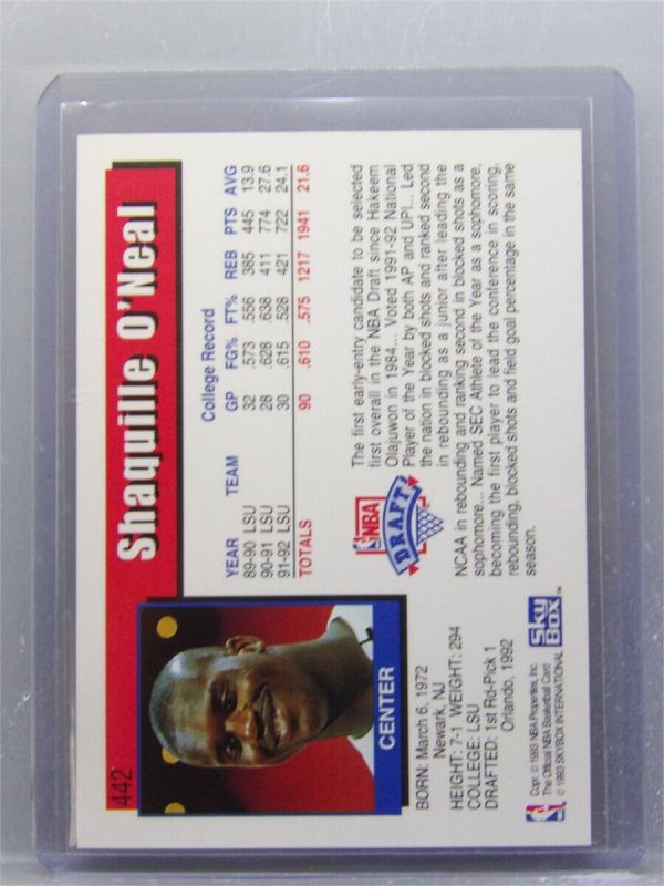 1992-1993 NBA Hoops Shaquille O'Neal RC #442 Orlando Magic Hall Of Fame Center