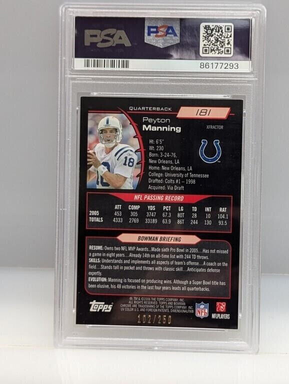 2006 Bowman Chrome Peyton Manning XFractor Refractor # /250 Colts PSA 8 NM-MT
