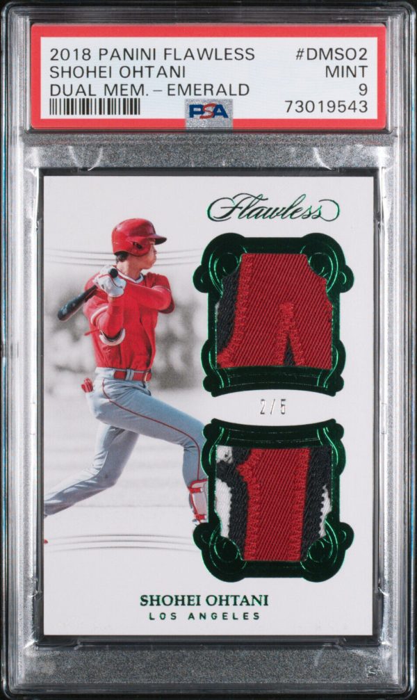 2018 PANINI FLAWLESS SHOHEI OHTANI DUAL MEM. EMERALD ROOKIE RC PATCH 2/5 PSA 9