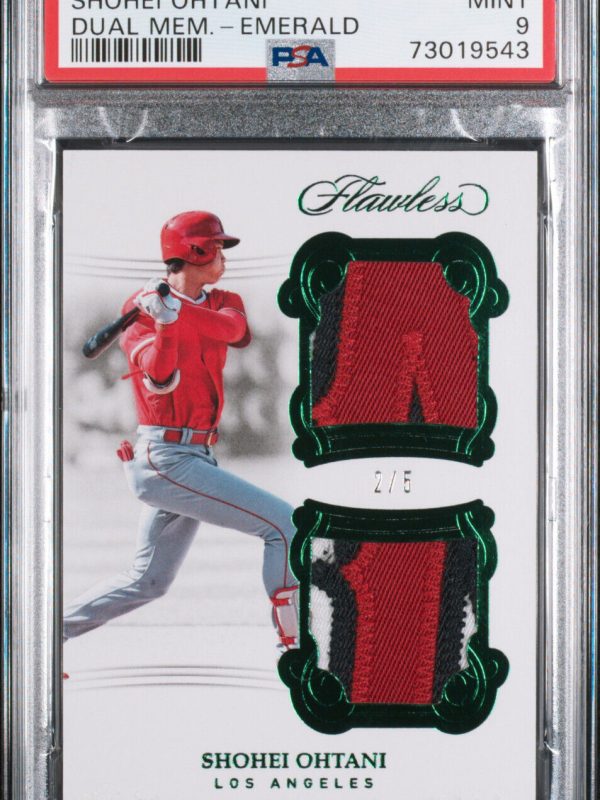 2018 PANINI FLAWLESS SHOHEI OHTANI DUAL MEM. EMERALD ROOKIE RC PATCH 2/5 PSA 9