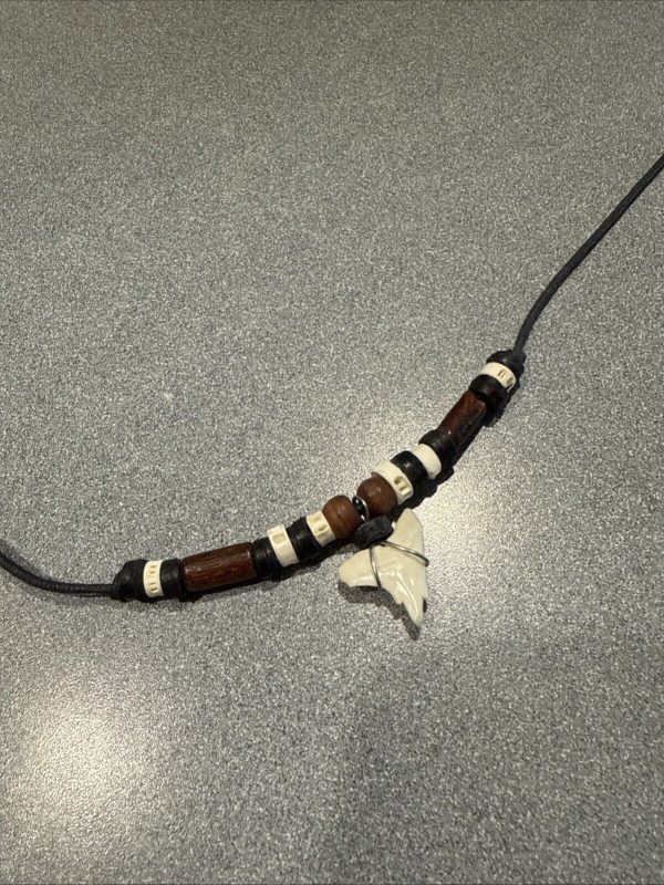 All Natural SHARK TOOTH Expandable Necklace With Wooden & Shark Cartilage Beads