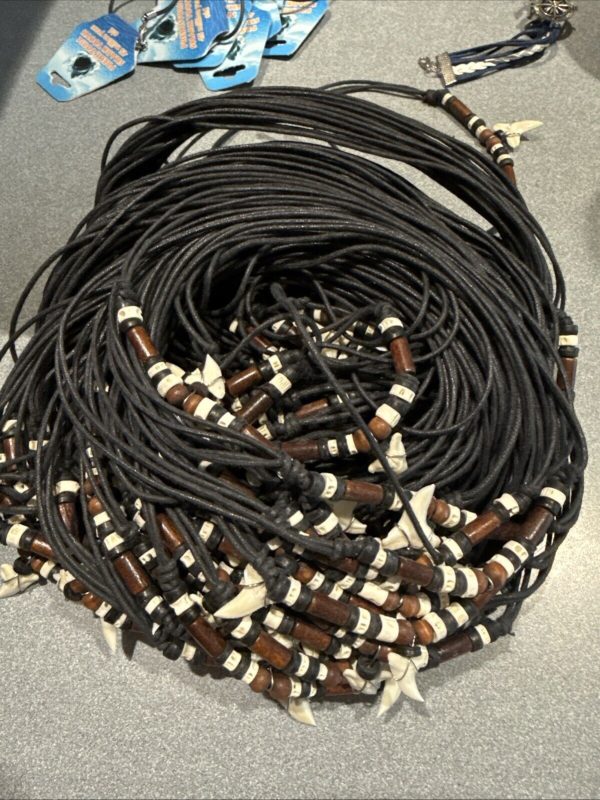 All Natural SHARK TOOTH Expandable Necklace With Wooden & Shark Cartilage Beads
