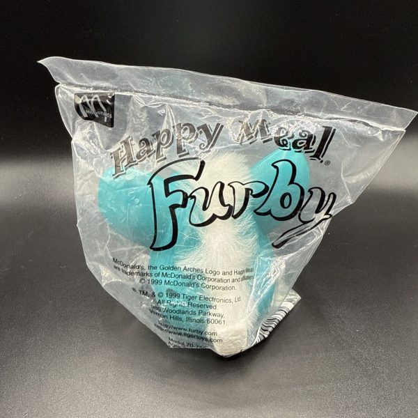 1998 McDonalds Happy Meal Teal Furby White Hair Sealed Original Bag