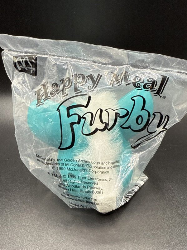 1998 McDonalds Happy Meal Teal Furby White Hair Sealed Original Bag