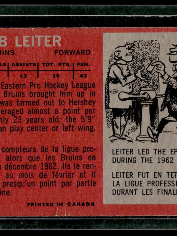 1964-65 TALL BOYS TOPPS NHL Hockey #63 BOB LEITER VG-EX BOSTON BRUINS Card