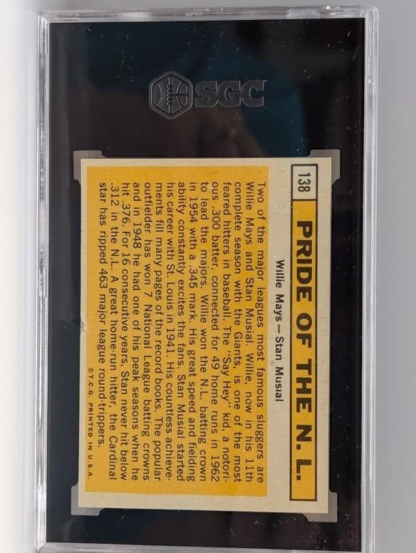 1963 Topps #138 Stan Musial, Willie Mays Pride of NL SGC 4 EX Nice!