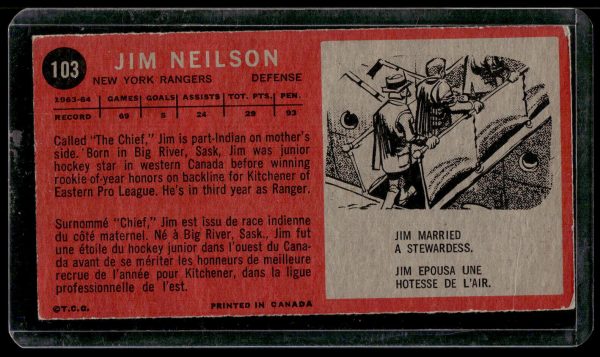 JIM NEILSON 1964-65 Topps Tall Boys #103 New York Rangers EX-NM