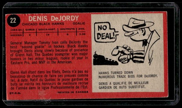 1964-65 Topps Hockey #22 Denis DeJordy Chicago Blackhawks