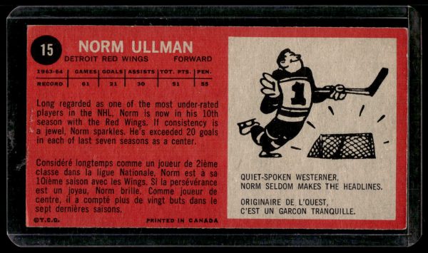 1964-65 TOPPS TALLBOYS CARD #15 NORM ULLMAN EX