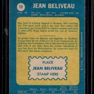 1969/70 TOPPS NHL HOCKEY CARD #10 JEAN BELIVEAU EX SHARP!! 69/70 TOPPS