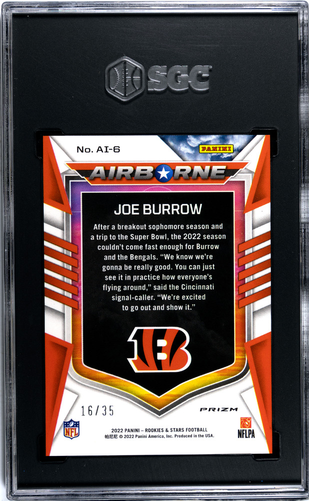 2022 Rookies and Stars Joe Burrow Airborne Purple Prizm /35 Bengals SGC 9.5 NM!