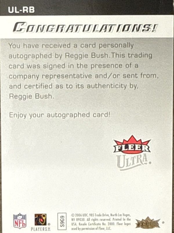 Reggie Bush fleer ultra autographics UL-RB Rookie Signed Card