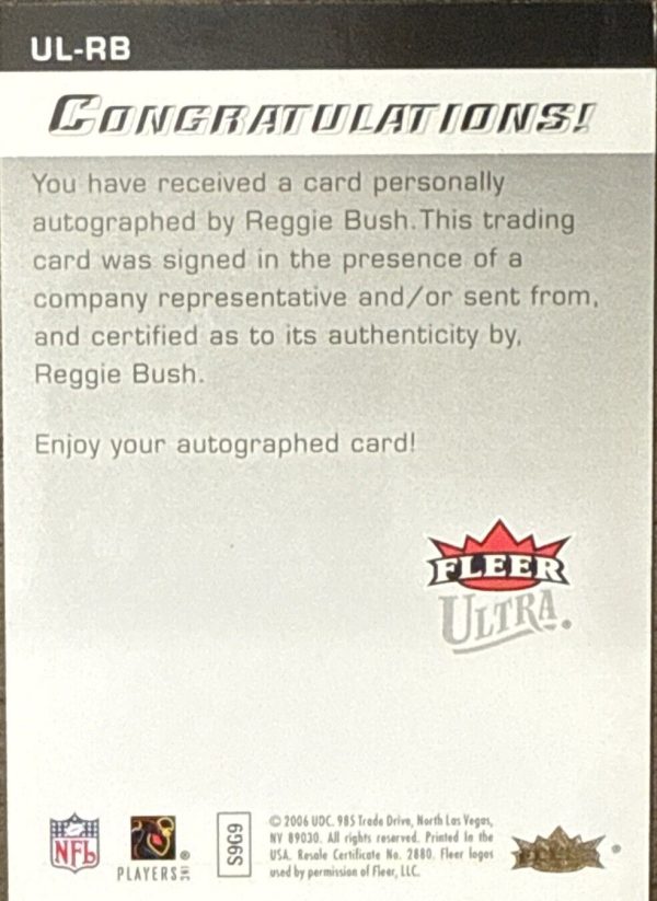 Reggie Bush fleer ultra autographics UL-RB Rookie Signed Card