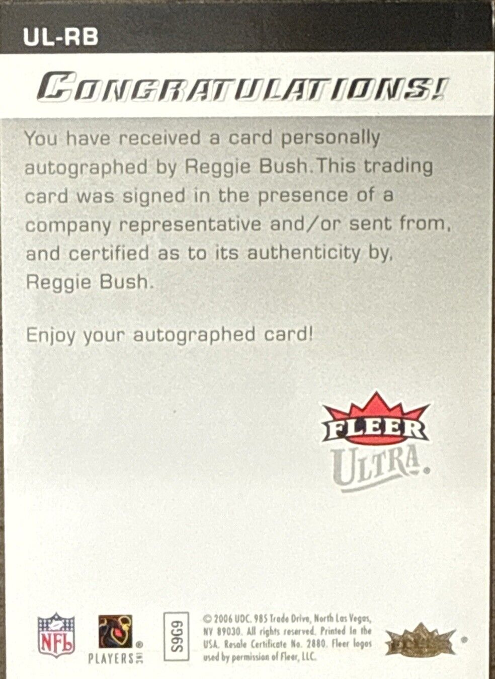 Reggie Bush fleer ultra autographics UL-RB Rookie Signed Card