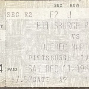 penguins vs nordiques 1982 dec 11 ticket