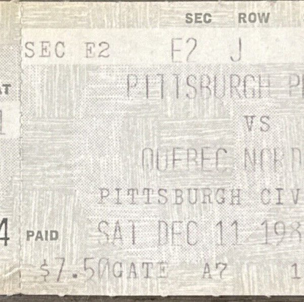 penguins vs nordiques 1982 dec 11 ticket